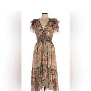 ULLA JOHNSON Claudette Floral Chiffon Beige Dress